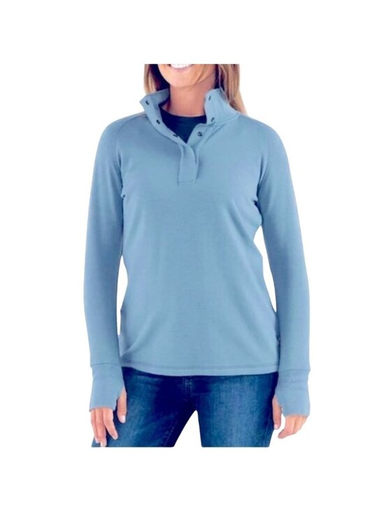 free fly Jackets & Blazers - Free Fly Blue Bamboo Thermal Fleece PulloverSnap Collar Top Womens Medium